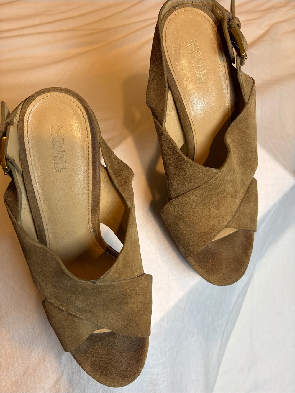 Michael Kors Tan Suede Crisscross Slingback Mules